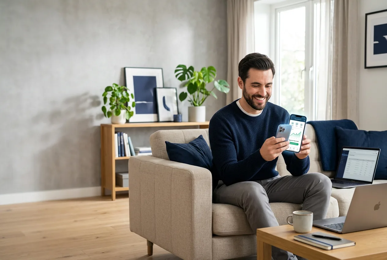 Young man applying for instant issue life insurance on his phone